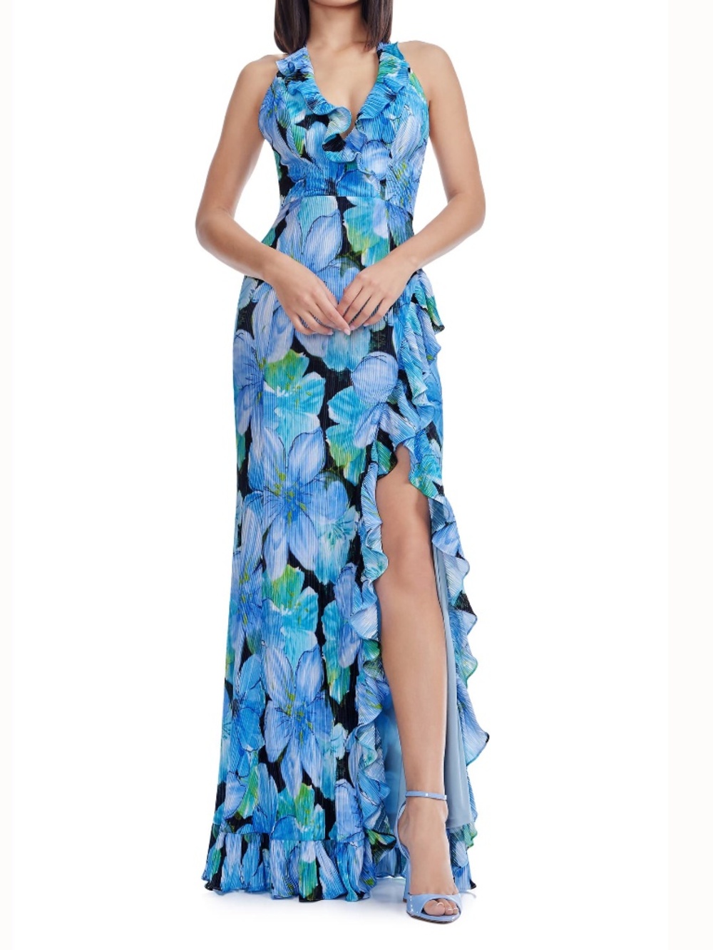 Dress the Population‎ - Kathleen Floral Ruffle Halter Gown